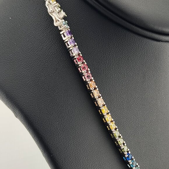Rainbow Radiance – Sterling Silver Multi-Gemstone Tennis Necklace - Picture 6 of 7
